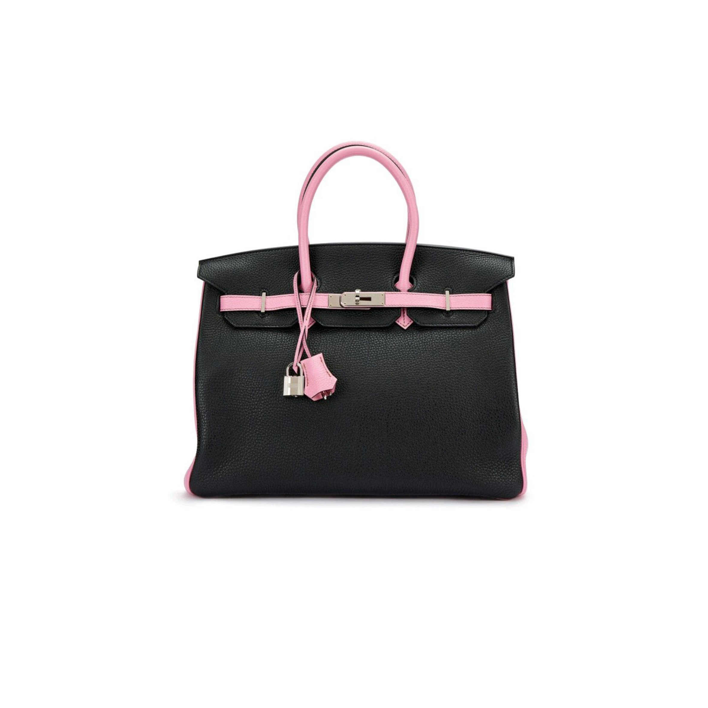 H**mes master birkin 30 togo leather black silver buckle 3q pink platinum bag 112814583110 (30*23*15cm)